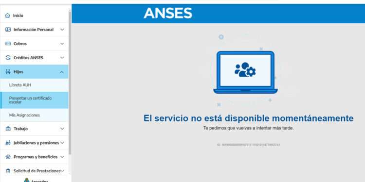 La página de ANSES con problemas