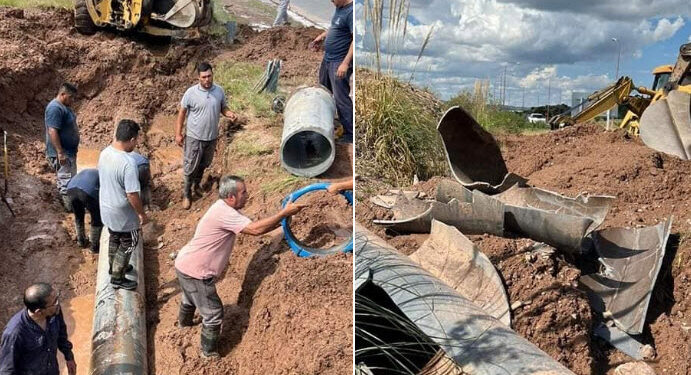 Desde esta mañana los equipos de SERBA estuvieron trabajando para realizar el arreglo del Acueductor Sur.