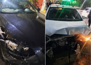 Choque entre dos vehiculos en el centro sin heridos de gravedad