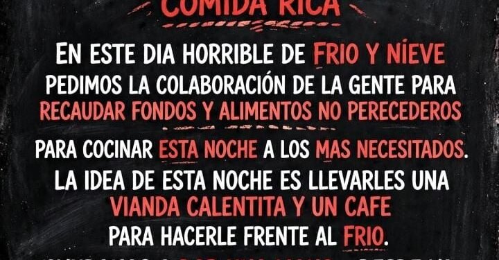 En medio del frío, piden ayuda para llevar viandas calientes a personas en situación de calle